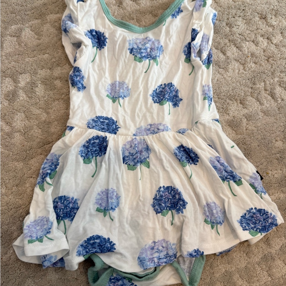 Kyte Baby Blue Hydrangea Bodysuit Twirl Dress 12-18 months